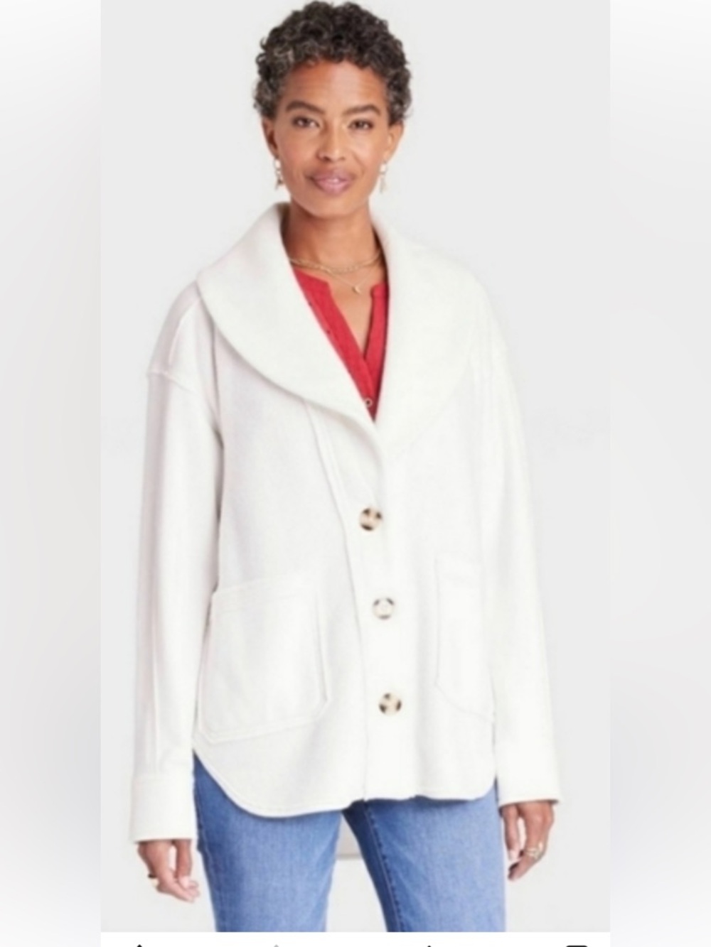Knox Rose cream shaw collar, cozy, fleece jacket